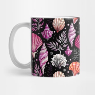 Pink on black seashell pattern Mug